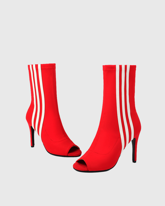 Editta Stripe Fish Mouth Ankle Boots In Red