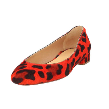 FSJ Red and Black Round Toe Comfy Slip On Leopard Flats
