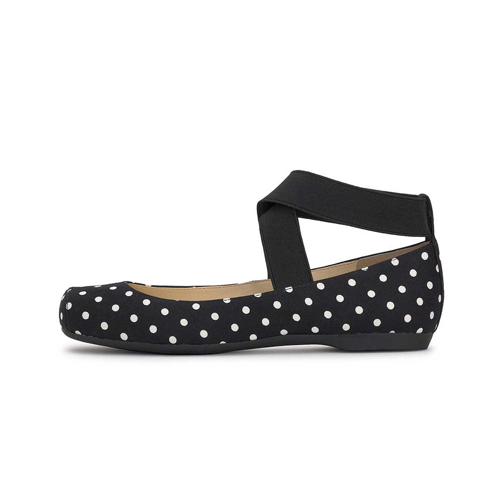 Black Square Toe Stretchy Crisscross Strap Ballet Flats with Polka Dot