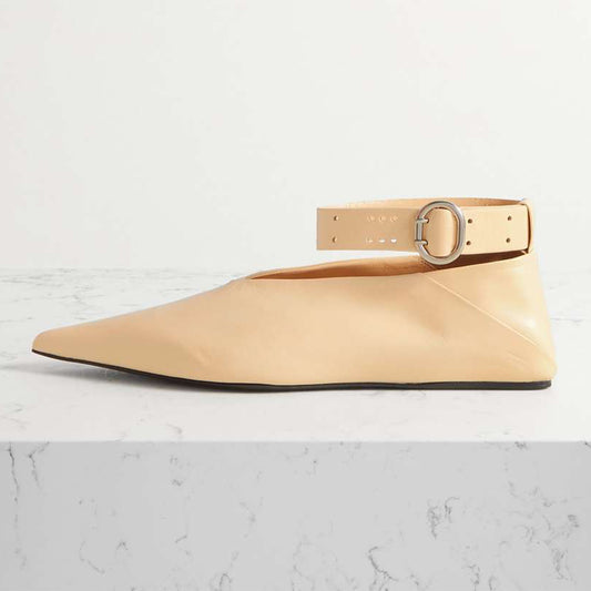 Nude Comfortable Pointed Toe Ankle Strap Flats for Women