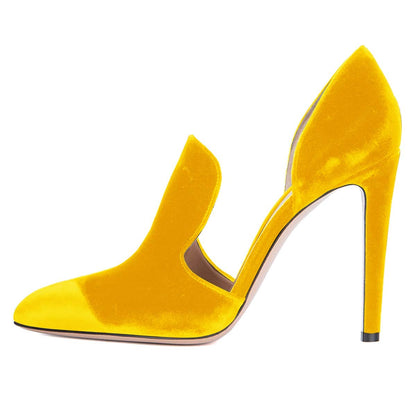 Yellow Double D'Orsay Pointy Toe Stiletto Heels Pumps