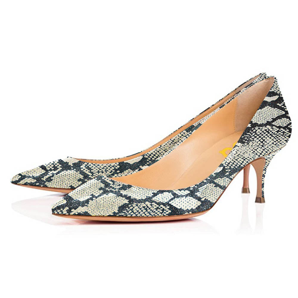 Women's Chic Python Pointed Toe Kitten Heel Pumps Dress Shoes