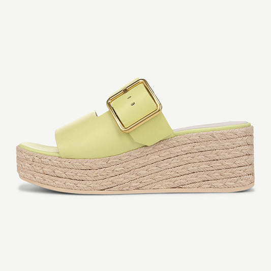 Algae Green Open Toe Wedge Heel Buckle Strap Platform Mules Sandals