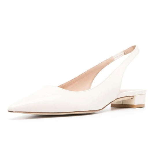 White Closed Pointed Toe Chunky Low Heel Casual Slingback Mules