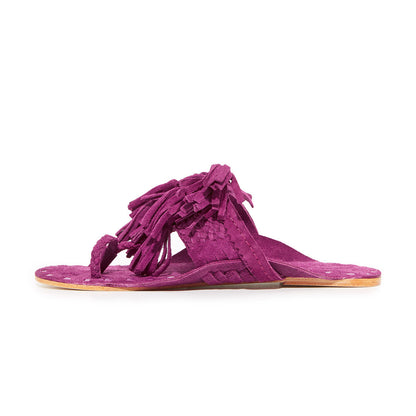 Women's Fuchsia Tassels Flats Vegan Suede Toe Ring Sandals