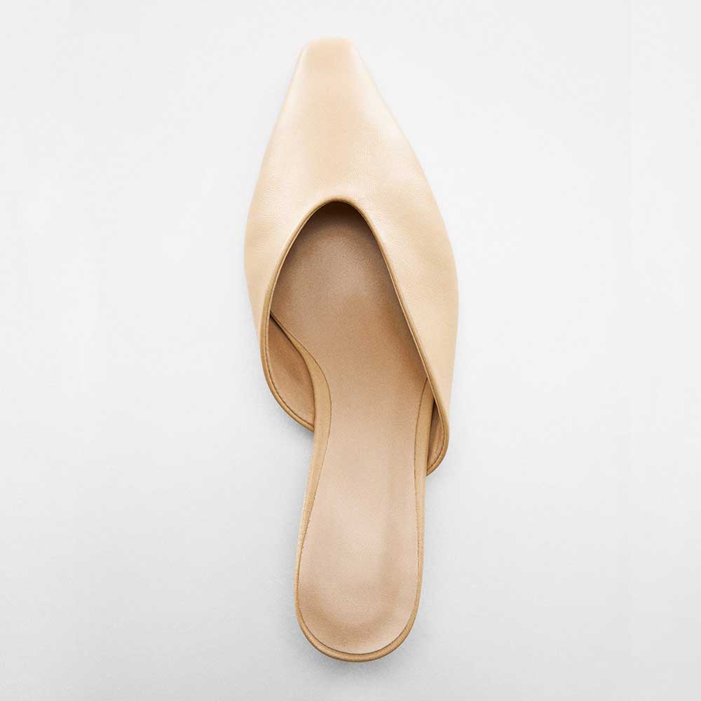 Beige Snip Toe Cone Heel Slip On Mules for Women