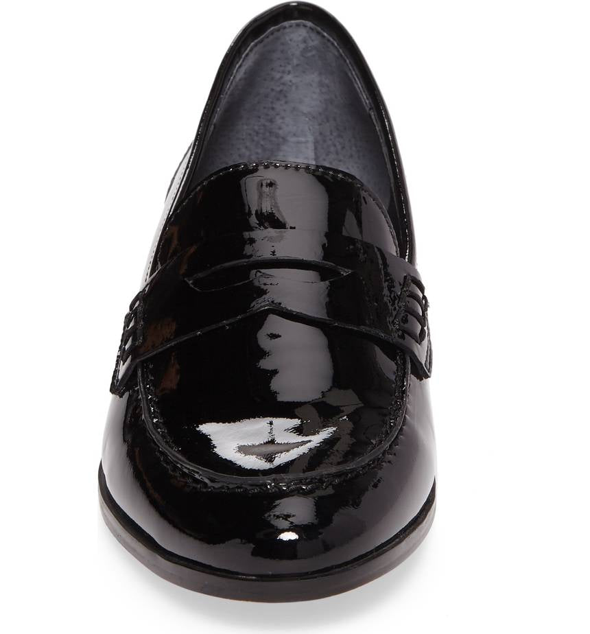 Black Patent Leather Round Toe Slip-On Flats Penny Loafers for Women