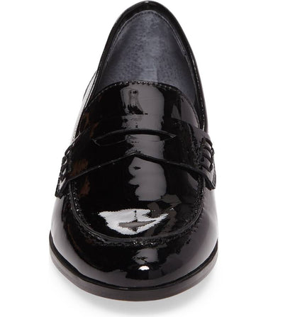 Black Patent Leather Round Toe Slip-On Flats Penny Loafers for Women