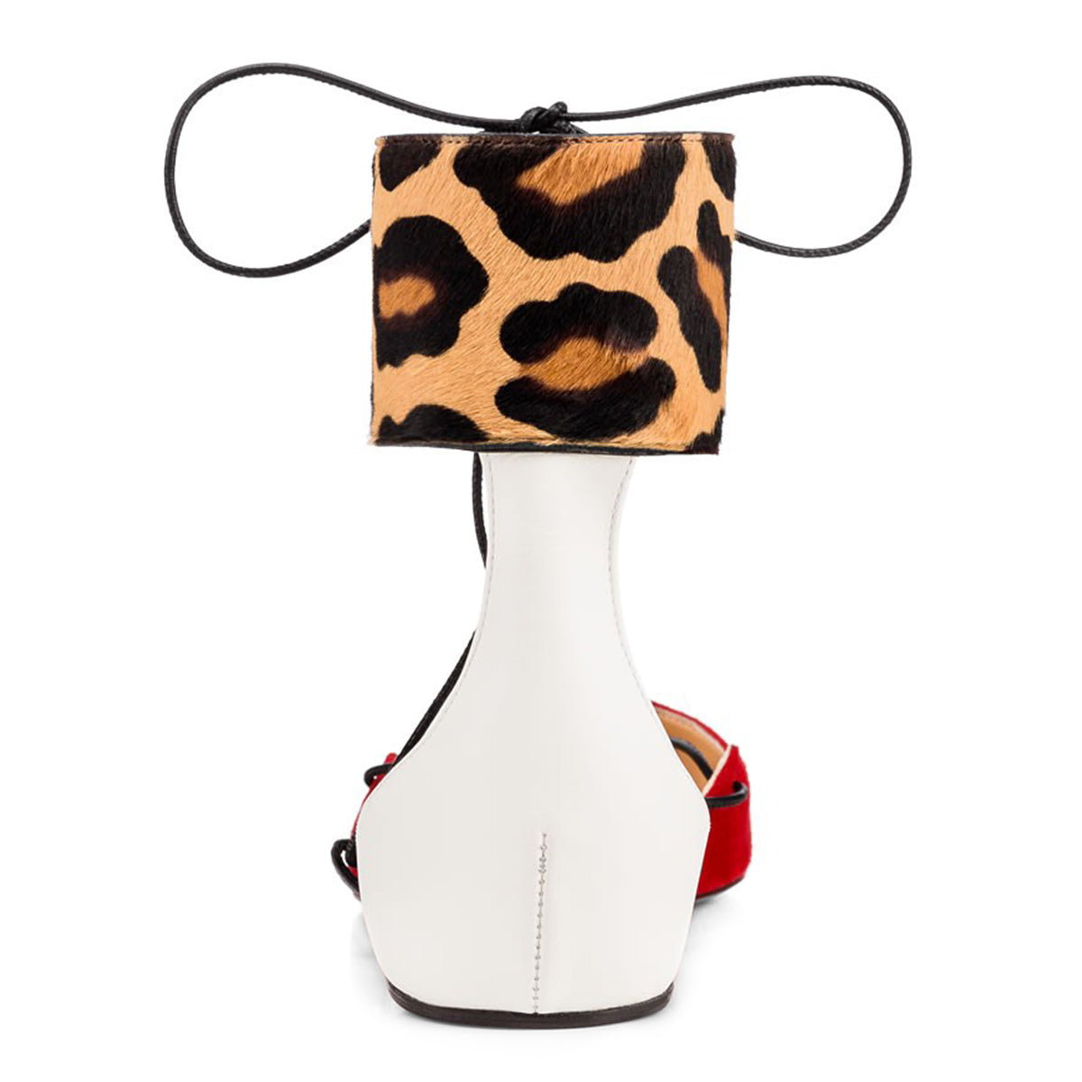 Multi Color Pointed Toe Lace Up Leopard Print Ankle Strap Flats