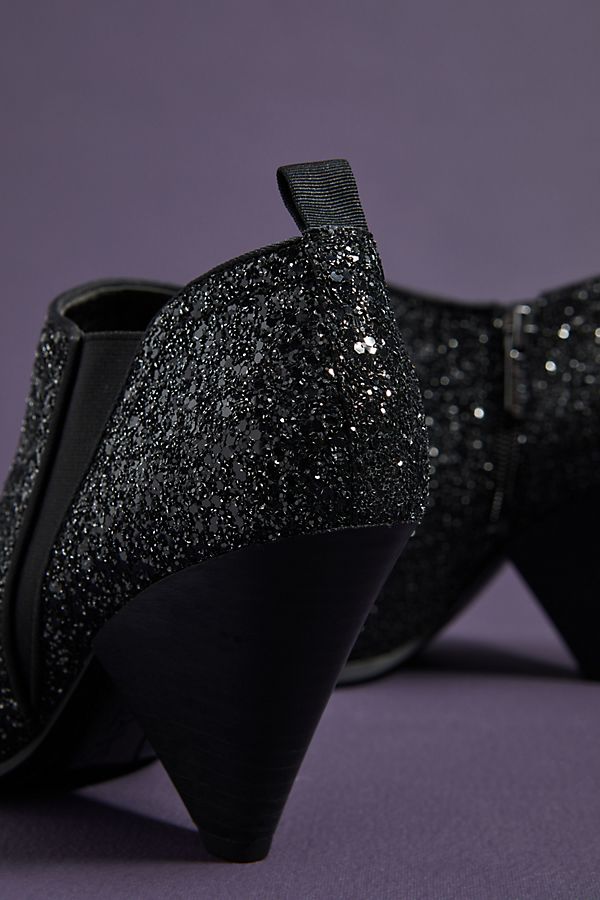 Black Glitter Cone Heel Chelsea Ankle Boots