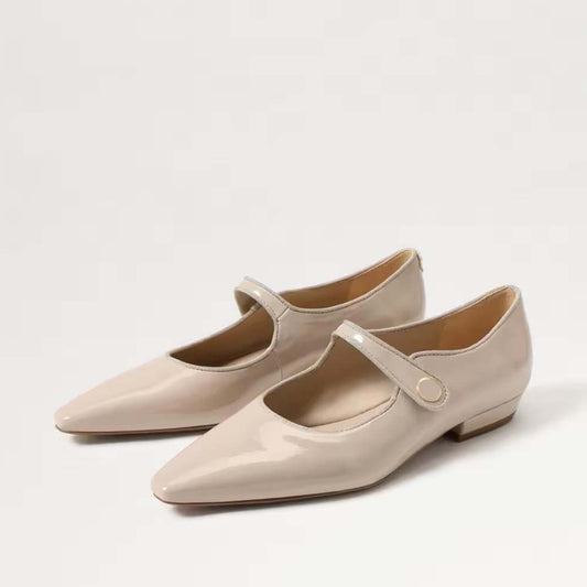 Pointed Toe Nude Patent Leather Buckle Flats