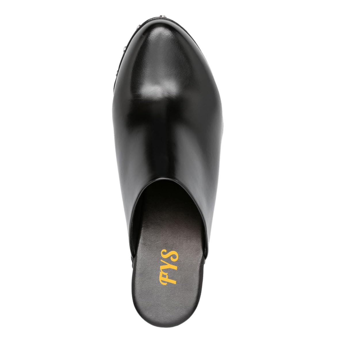 Women's Black Round Toe Slip On Studded Wedge High Heel Mules