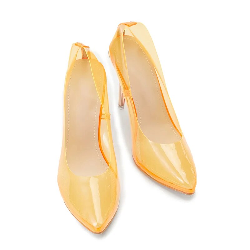 Yellow Transparent Pumps Pointed Toe Clear Heels for Women
