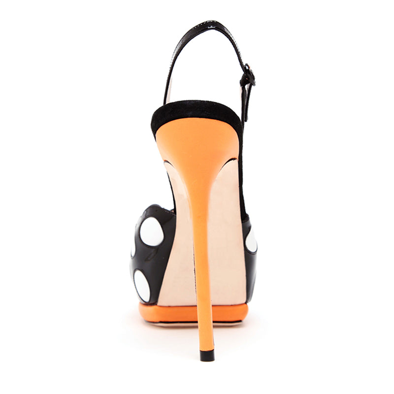 Black Peep Toe Platform Stiletto Heels Polka Dot Slingback Sandals