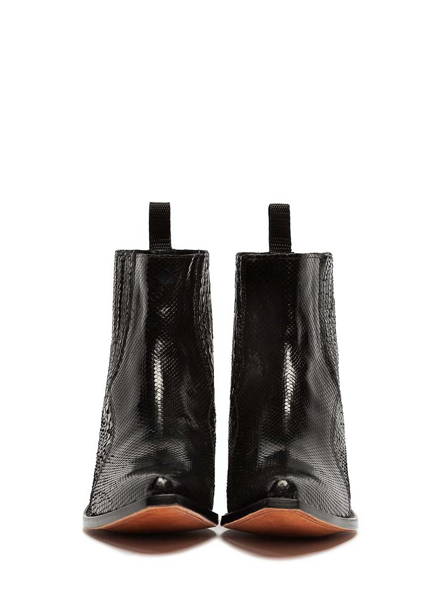 Black Vegan Leather Croc-Embossed Block Heel Cowgirl Ankle Boots