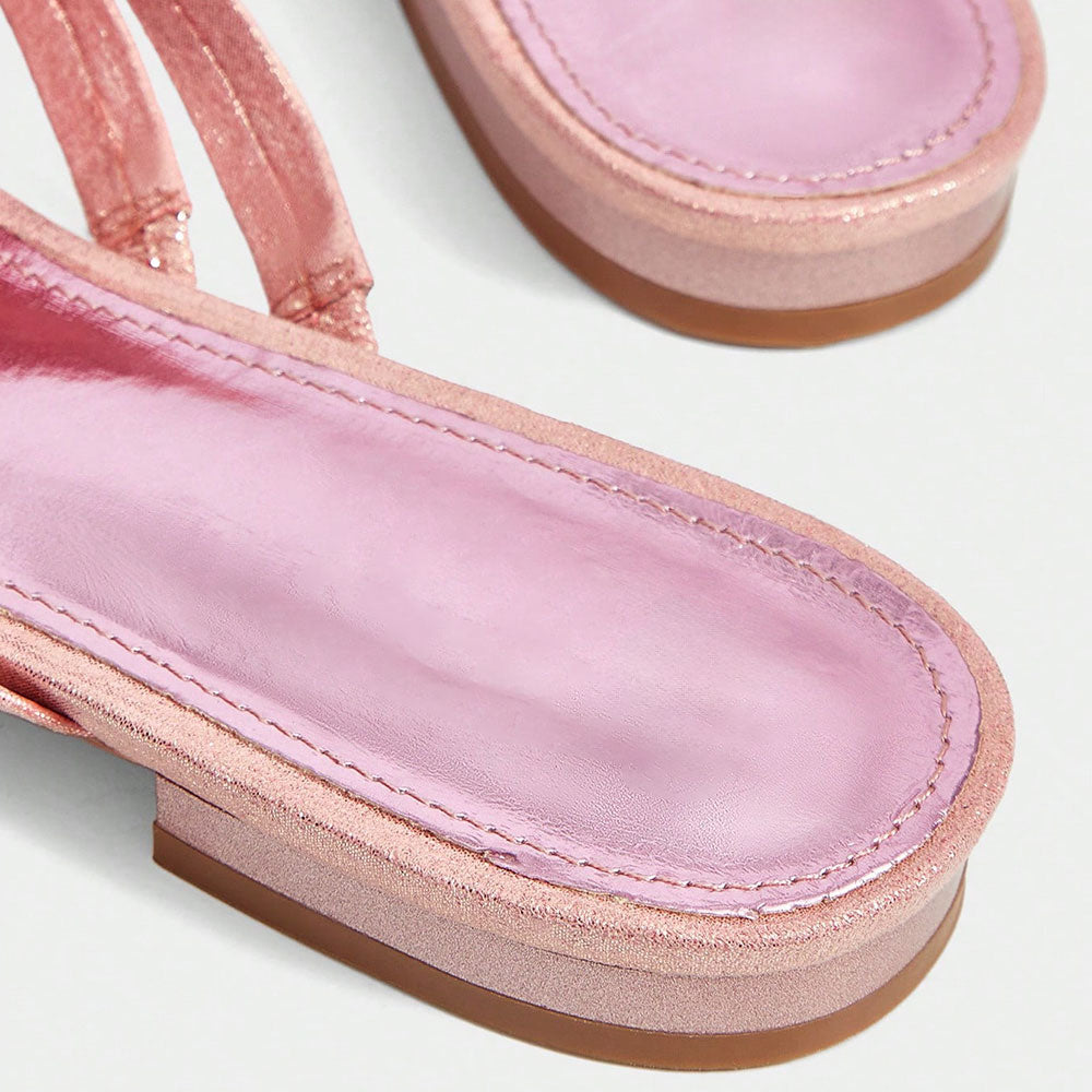 FSJ Chic Pink Woven Pointed Toe Flat Mule Shoes for Women