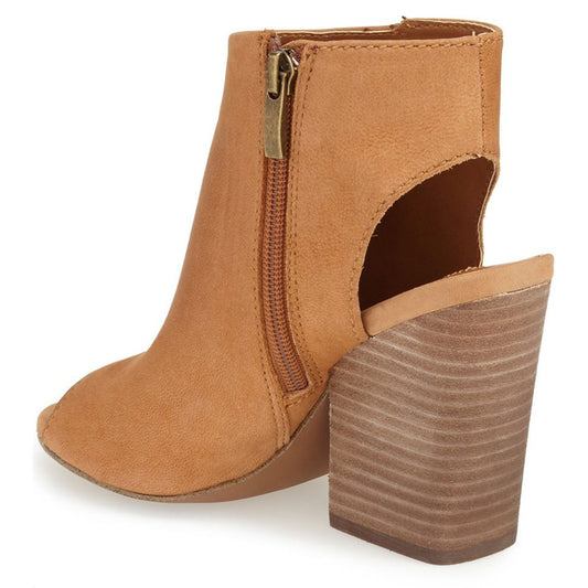 Women's Camel Peep Toe Booties Vintage Slingback Heeled Ankle Boots
