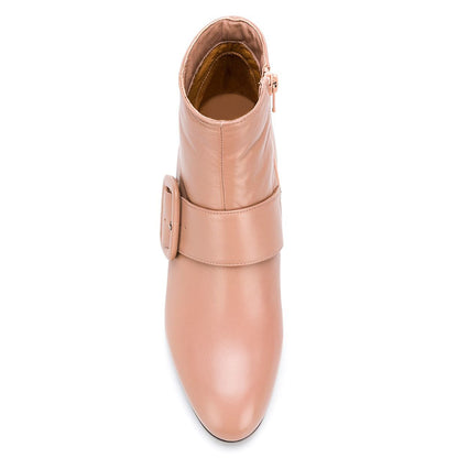 Women's Pink Ankle Boots Closed Toe Block Heel Buckle Booties
