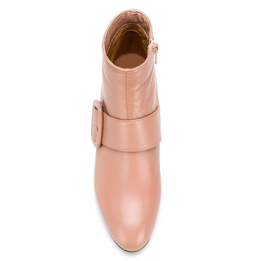 Women's Pink Ankle Boots Closed Toe Block Heel Buckle Booties