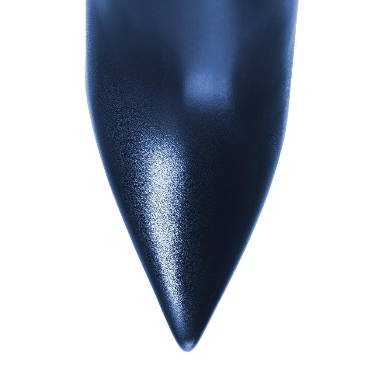 Navy Vegan Leather Stiletto Heel Side Zipper Knee High Boots