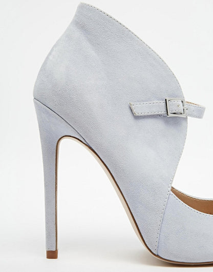 Elegant Light Grey Vegan Suede Pointed Toe Buckle Strap Pumps Heels