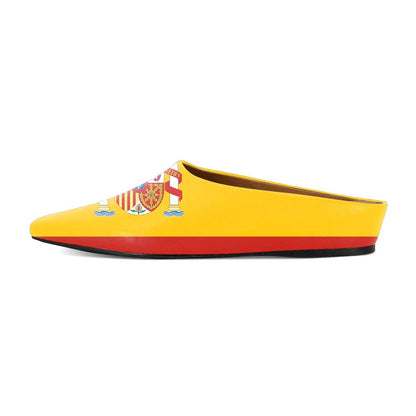 Yellow and Red Spanish Flag Print Wedge Heel Mules for Women