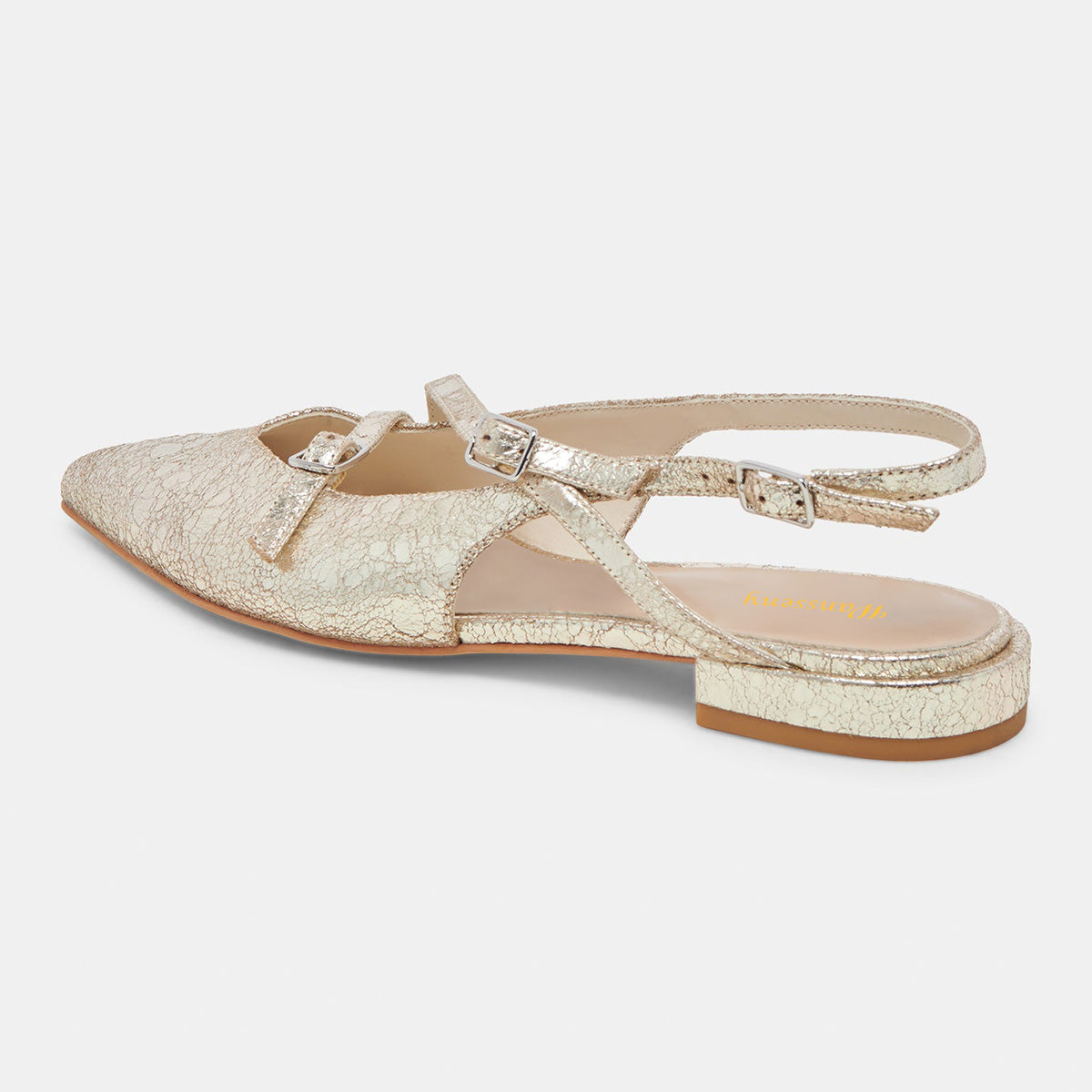 Champagne Pointed Toe Slingback Flats with Buckle Strappy Design