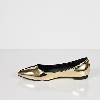 Black and Gold Pointy Toe Flats Comfortable Shoes