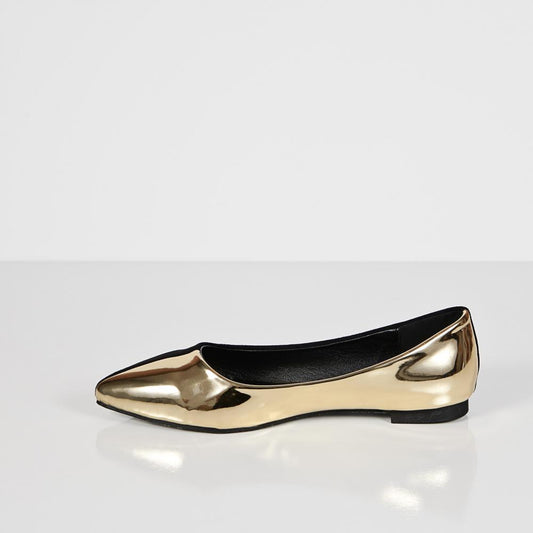 Black and Gold Pointy Toe Flats Comfortable Shoes