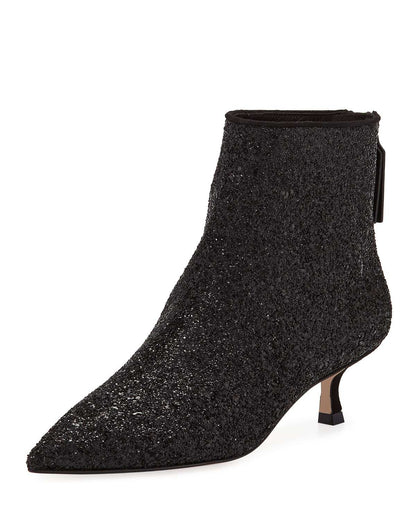 Black Glitter Kitten Heel Ankle Boots