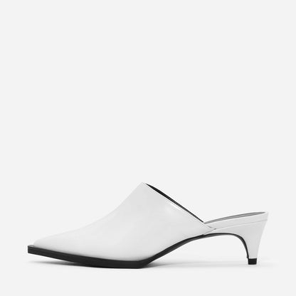 White Pointy Toe Kitten Heel Mules for Women
