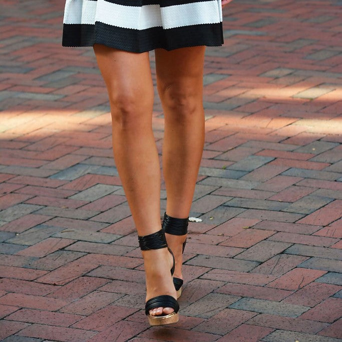 Black Wedge Heel Open Toe Ankle Strap Platform Sandals