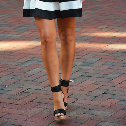 Black Wedge Heel Open Toe Ankle Strap Platform Sandals