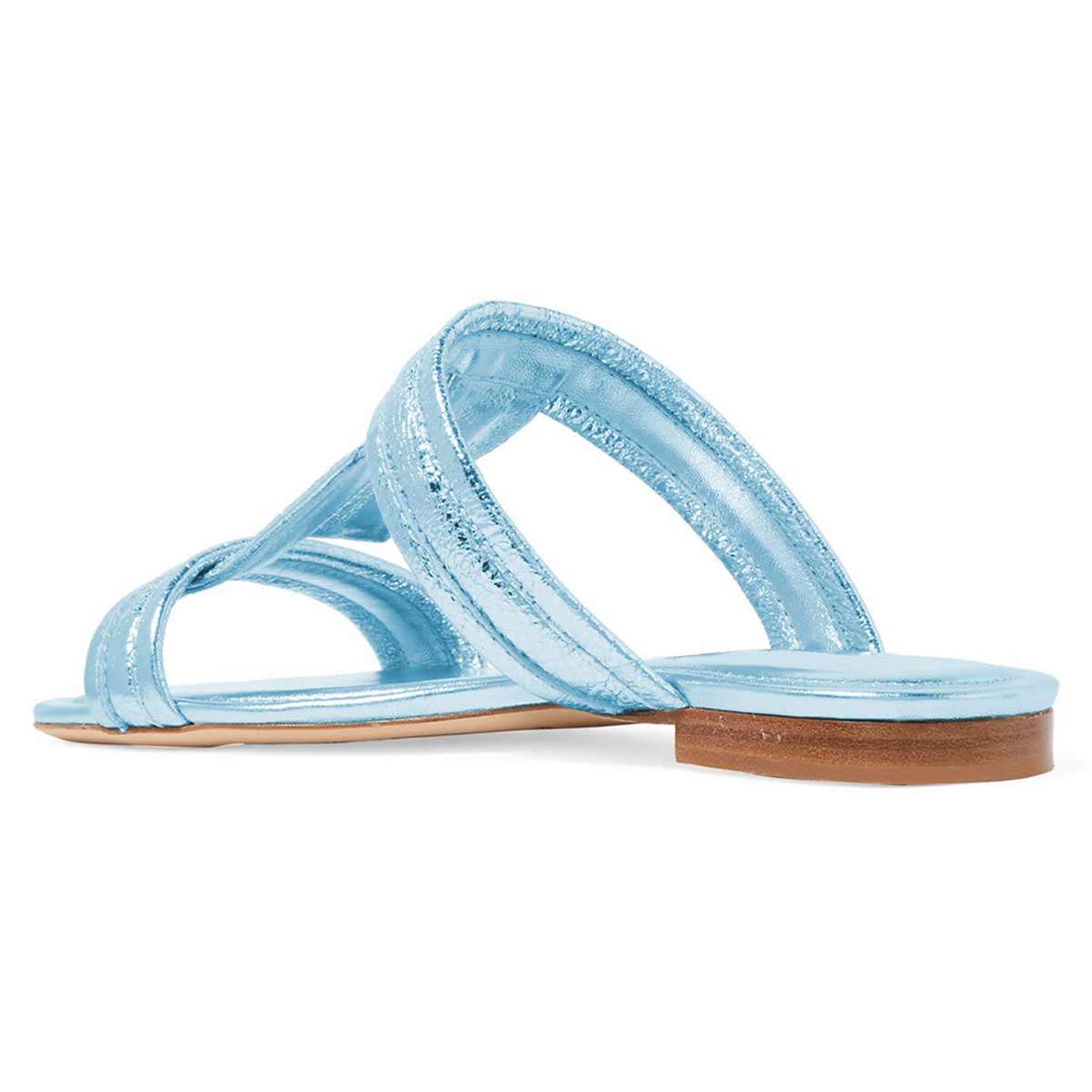 Blue T Strap Flat Beach Sandals