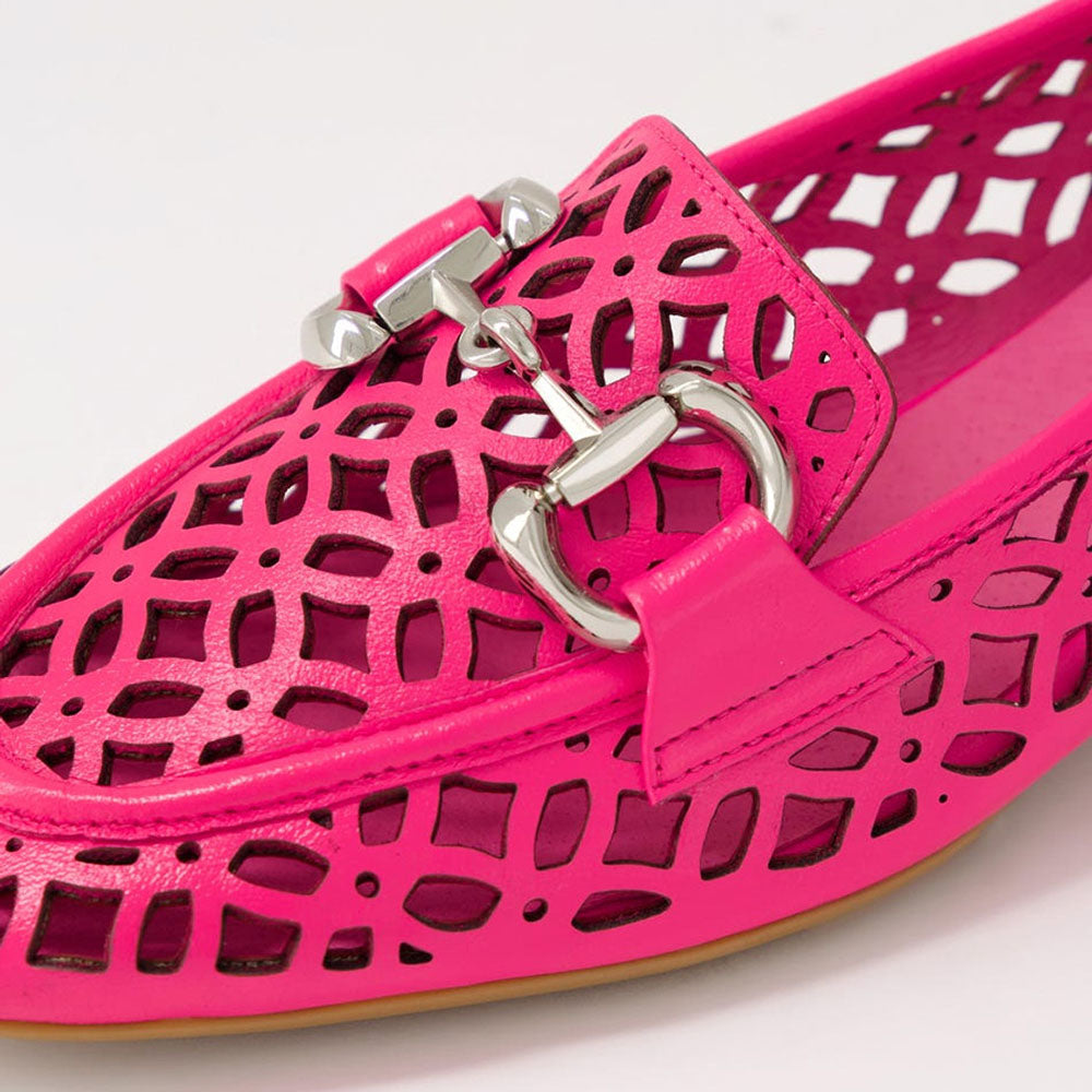 Hot Pink Square Toe Cutout Heeled Loafers with Horsebit