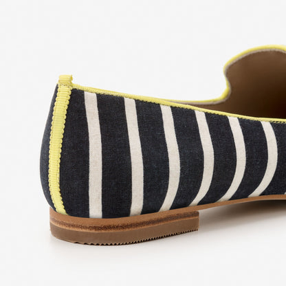Black and White Striped Flats Yellow Tassel Women's Loafers
