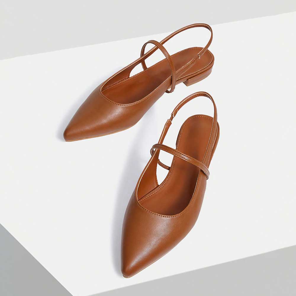 Chic Closed Pointed Toe Strappy Women's Slingback Flats in Brown