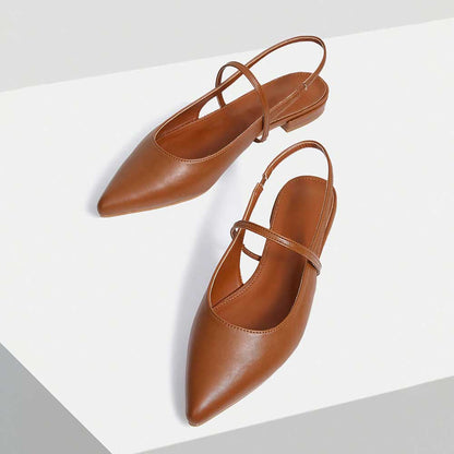 Chic Closed Pointed Toe Strappy Women's Slingback Flats in Brown