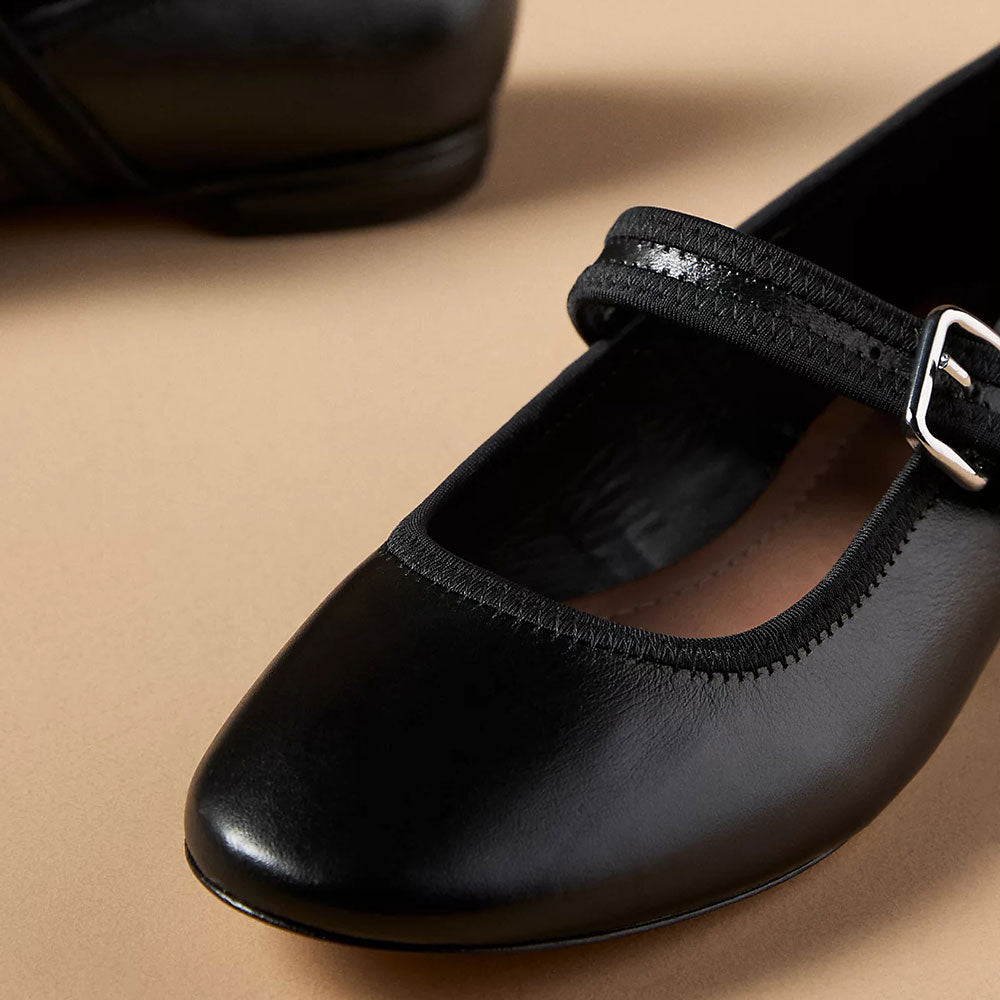 Classic Black Round Toe Buckle Strap Women's Dress Flats