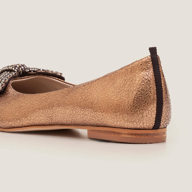 Rose Gold Pointy Toe Beaded Bow Comfortable Flats