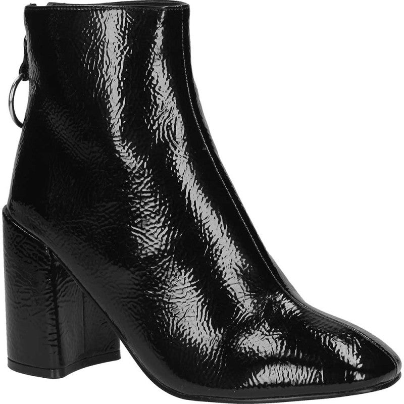 Black Patent Leather Square Toe Chunky Heel Boots Zipper Ankle Boots