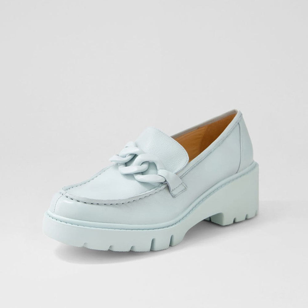 FSJ Light Blue Round Toe Chain Decor Platform Loafers for Women