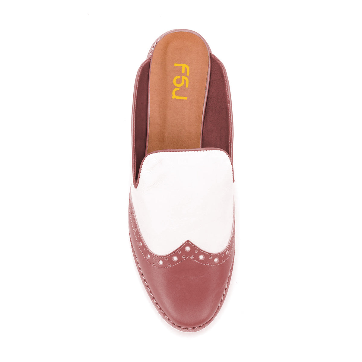 FSJ Maroon and White Round Toe Low Heel Mule Loafers