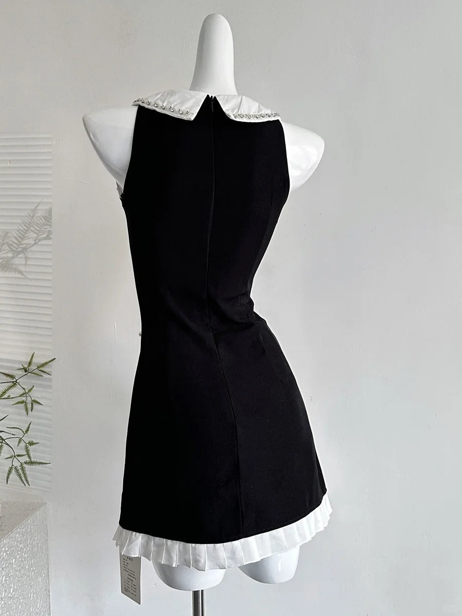 Sweet Black Baby Doll Collar Pearl Satin A-line 17th Birthday Homecoming Dress P3997