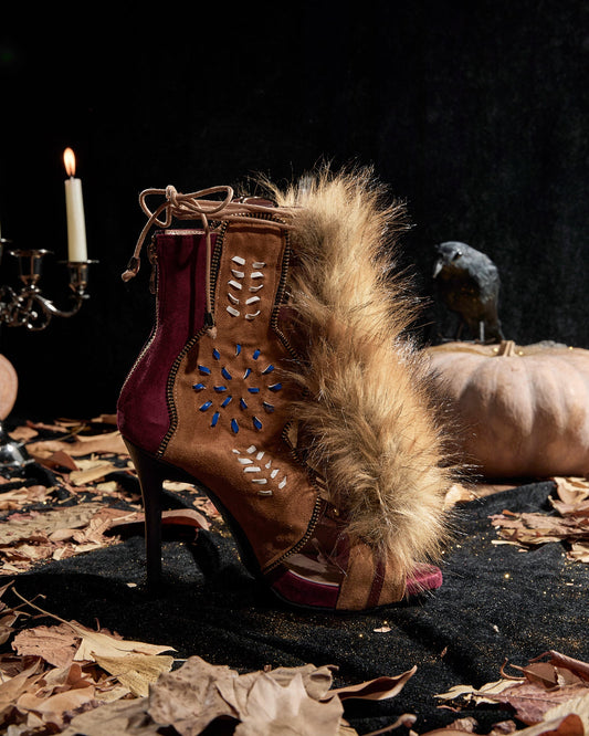 Sadiya Faux Fur Lace Up Suede Sandals In Brown