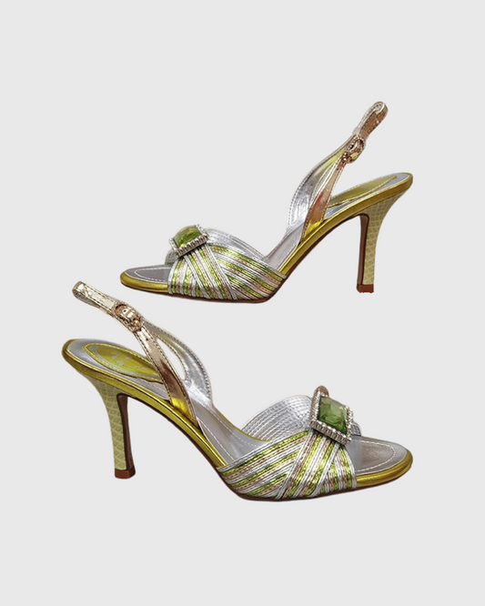 Sevan Vintage Rhinestone Slingback Sandals In Green