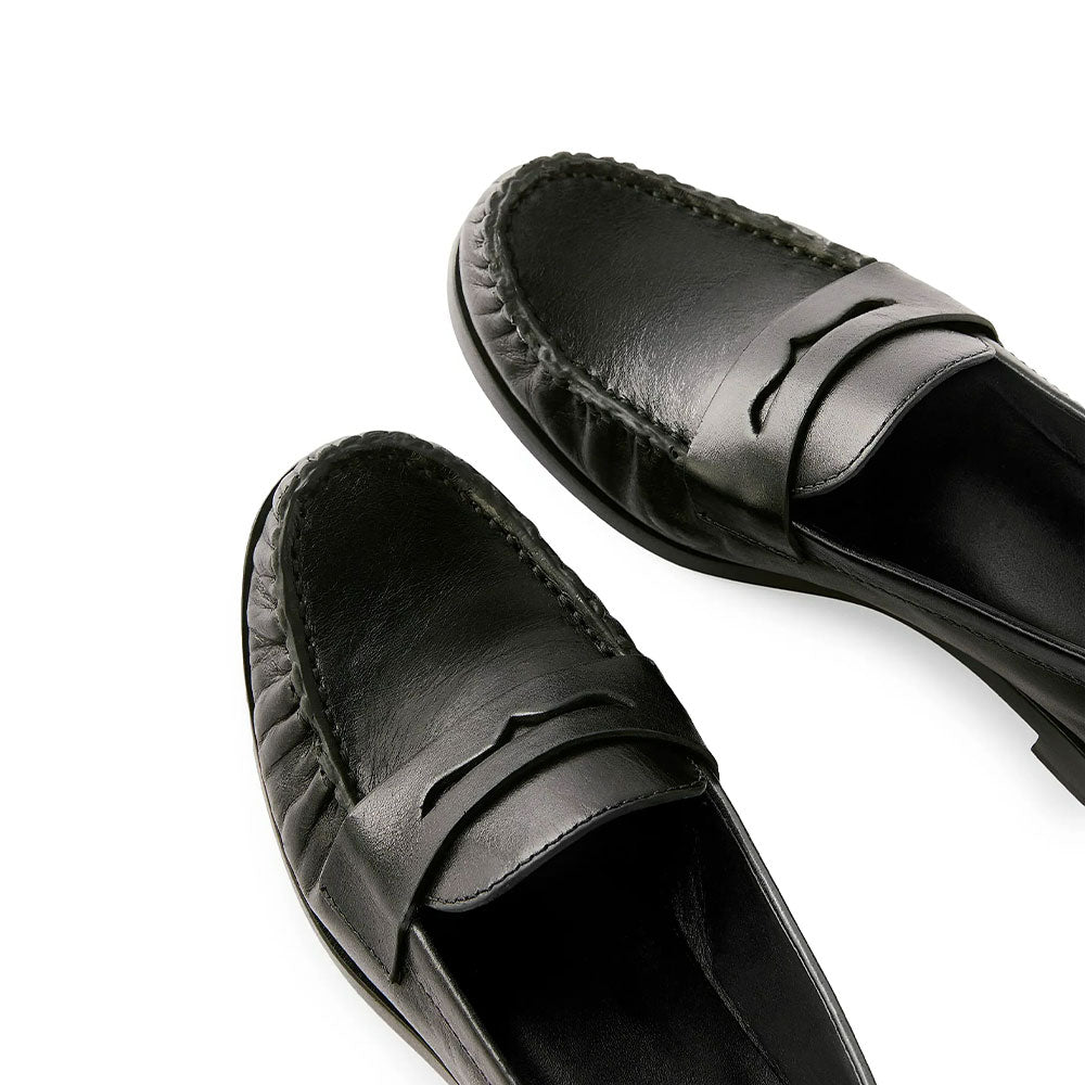 Black Round Toe Ruched Loafers Flat Office Casual Shoes for Women