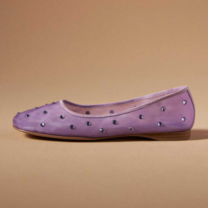 Purple Mesh Sophisticated Rhinestone Embellished Comfy Ballet Flats