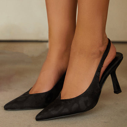 Women's Pointed Toe Flared Heel Elastic Detail Slingback Pumps