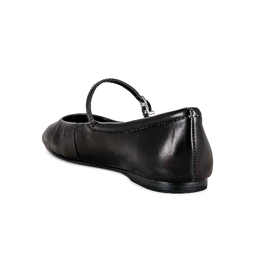 Black Vegan Leather Square Toe Mary Jane Ballet Flats with Buckle